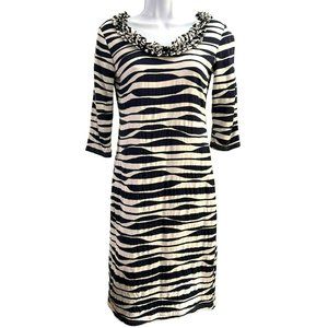 Sara Campbell Women's Black White Zebra Printed Dress Size XS Knit Ruffle Collar